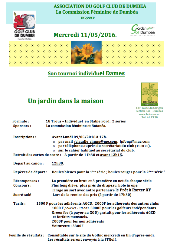 Prochain Tournoi individuel dames un jardin dans la maison à Dumbéa